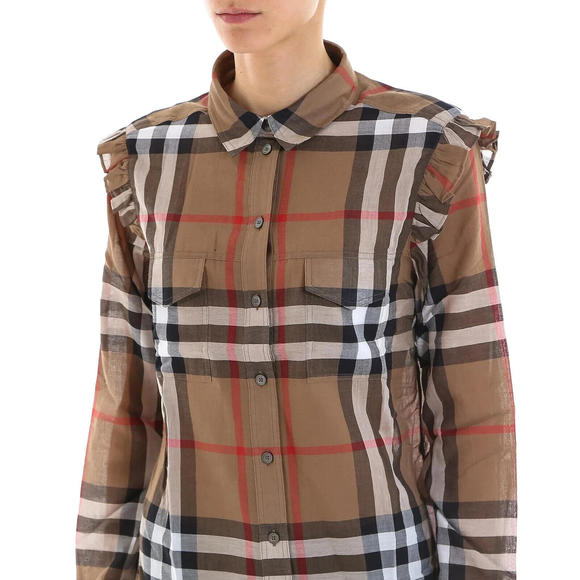 [SOLD] NEW BURBERRY Women's Sz US 6 Nova Check Ruffle Frill Shoulder Shirt - Picture 12 of 12